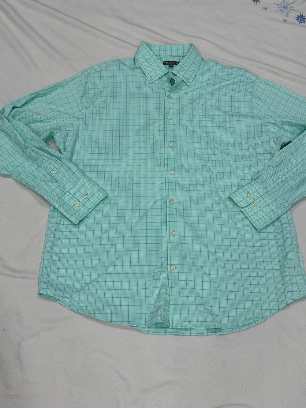 Peter Millar Summer Comfort Men's XL Green, Blue Checker Long Sleeve Button-Down